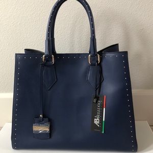 A.BELLUCCI Genuine Leather Tote Blue 14”x11.5”x6.5”  Made in ITALY
